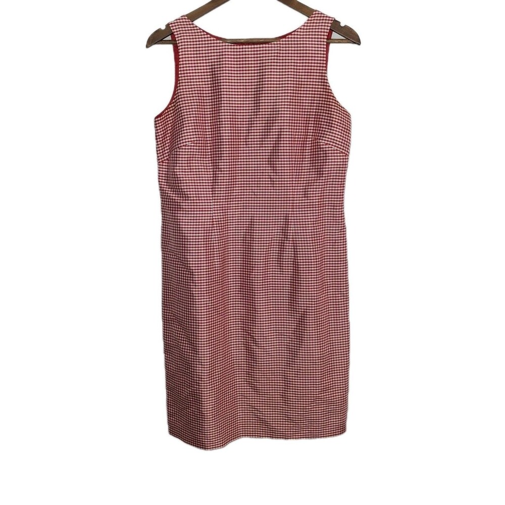 VTG JG Hook Sz 6 100% Silk Gingham Sheath Dress Womens Red White Cottagecore